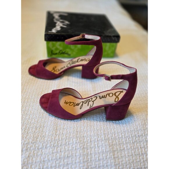 Sam Edelman Susie Dark Red Suede Block Heel Ankle Strap Sandals Size 10M - Picture 11 of 12